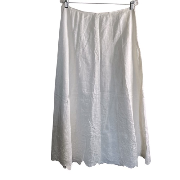 Tweeds White Linen Rayon Floral Embroidered Hem Lined Maxi Dress - Picture 1 of 11